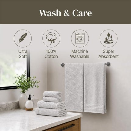 Modern Threads 6 Piece Set, 2 Bath Towels, 2 Hand Towels, 2 Washcloths Yarn Dyed Diamond Gate Jacquard Towel Set Silver