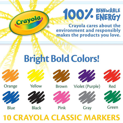 CRAYOLA Pack of 200 Markers Black, Brown, Green, Grey, Orange, Pink, Red, Purple, Yellow