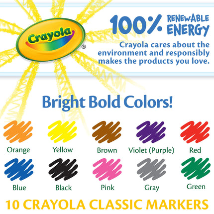 CRAYOLA Pack of 200 Markers Black, Brown, Green, Grey, Orange, Pink, Red, Purple, Yellow