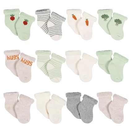 Gerber Baby 12-pair Sock Bundle, Happy Veggies, 0-