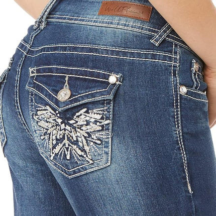 WallFlower Women's InstaStretch Luscious Curvy Bootcut Jeans, Twinkle, 9 Shorts