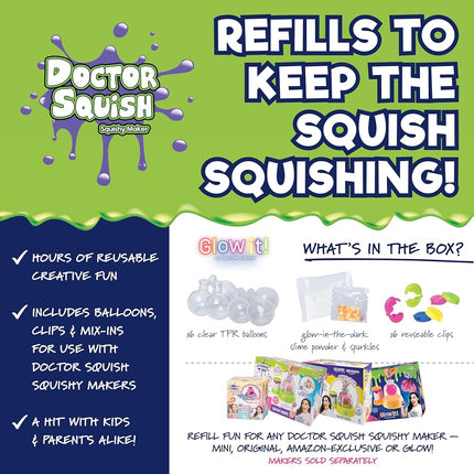 Doctor Squish Glow in The Dark Squishy Pack Refills - DIY Squishy Making Kit - Create Your Own Squishies with Neon Glow Effects