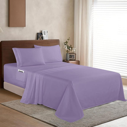 Elegant Comfort Luxury 1500 Premium Hotel Quality Microfiber 4-Piece Sheet Set - Soft, All Around Elastic 18-24 Inches Deep Fitted Sheet - Extra Deep Pocket Sheets, Twin/Twin XL, Lavender