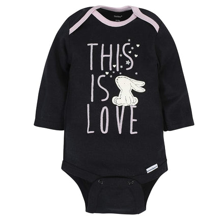 Gerber Baby Girls' 6-pack Long-sleeve Onesies Bodysuits, Bunny, 3-6 Months