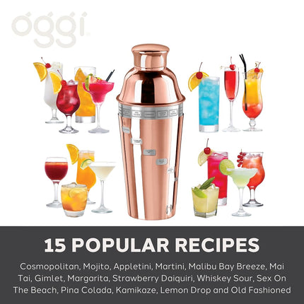 OGGI 15 Recipe Dial-A-Drink Stainless Steel Cocktail Shaker, 34 oz