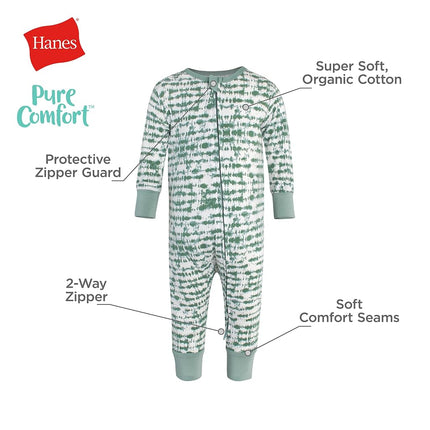 Hanes Baby Pure Comfort Organic Playsuit, Sleep & Play Infant Long Sleeve Footless Cotton Pajamas, Boy & Girl, Blue, 3 Months