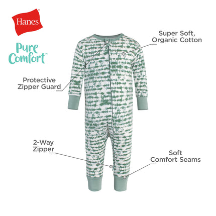 Hanes Baby Pure Comfort Organic Playsuit, Sleep & Play Infant Long Sleeve Footless Cotton Pajamas, Boy & Girl, Blue, 3 Months