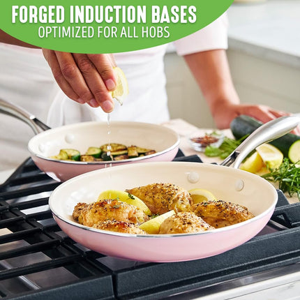 GreenLife Artizan Healthy Ceramic Non-Stick 20 cm and 26 cm Frying Pan Skillet Set, Stainless Steel Handle, PFAS-Free, Induction, Oven Safe, Pink