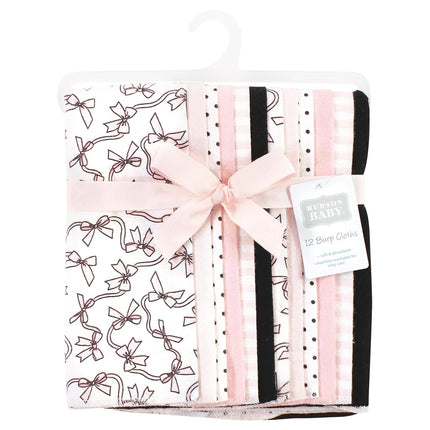 Hudson Baby Unisex Baby Cotton Flannel Burp Cloths Bundle, Pink Bows, One Size