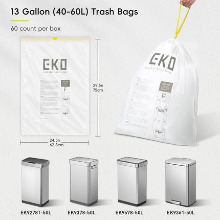 EKO 40-60L Drawstring Bin Liners, 60 Count Floral Rubbish Bags, Code F