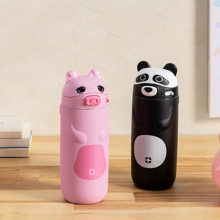 Ello Ellies 12oz Vacuum Insulated Stainless Steel Kids Water Bottle with Straw and Built-in Carrying Handle and Leak-Proof Locking Lid for School Backpack, Lunchbox and Outdoor Sports, Panda