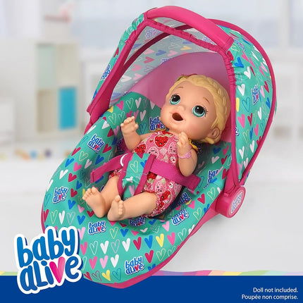 509 Crew Baby Alive: Deluxe Doll Car Seat - Green, Pink, Hearts - Accessory for Dolls Up to 18", Portable, Transform to Lounge Seat, Canopy, Kids Toy Ages 3+
