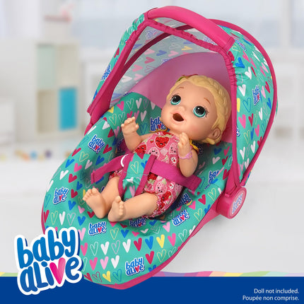 509 Crew Baby Alive: Silla de coche de lujo para muñecas - Verde, rosa, corazones - Accesorio para muñecas de hasta 18", portátil, se transforma en asiento reclinable, dosel, juguete para niños de 3+ años