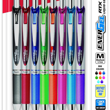 Bolígrafo de gel líquido retráctil EnerGel RTX, punta media, 8 unidades, colores surtidos