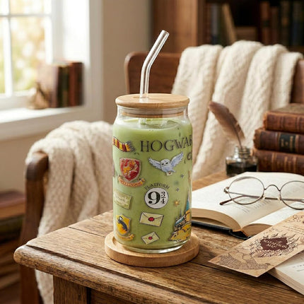 Silver Buffalo Harry Potter Glass Jar Tumbler with Bamboo Lid, 16oz