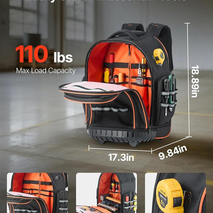 VEVOR Rolling Tool Backpack, 110 lbs Load Capacity, 45 Pockets Heavy Duty Roller Tool Bag on Wheels, Adjustable Telescoping Handle & Stable Base, Toolbag Organizers for Construction, Mechanic