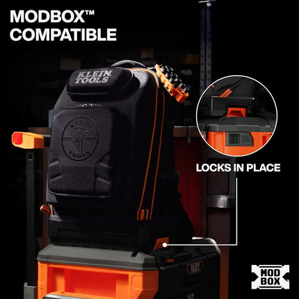 Klein Tools 62809MB MODBox Hard Shell Backpack with Protective Front Shell, 40 Pockets, Laptop Sleeve USB-C Port, MODBox Compatible, Heavy Duty
