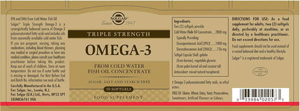 Solgar Triple Strength Omega 3 - Supports Brain & Eyes - Heart Health Friendly - Fish Oil - 50 Softgels