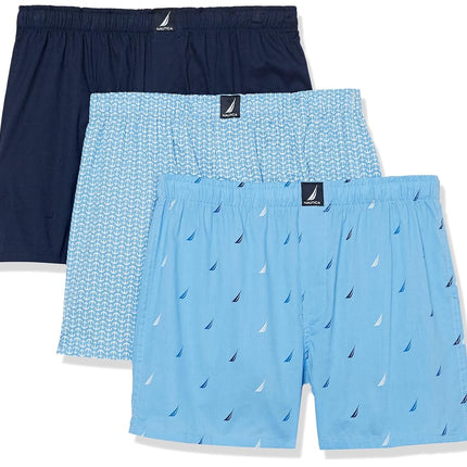 Nautica Men's Cotton Woven 3 Pack Boxer Shorts, Peacoat/Anchor Print Aero/Multi Sails Aero, L