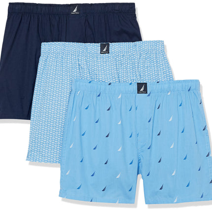 Nautica Men's Cotton Woven 3 Pack Boxer Shorts, Pe