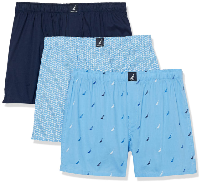 Nautica Men's Cotton Woven 3 Pack Boxer Shorts, Pe