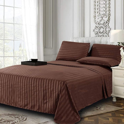 Elegant Comfort Luxury Soft Bed Sheets Dobby Stripe 1500 Thread Count Percale Egyptian Quality Softness Wrinkle and Fade Resistant (6-Piece) Bedding Set, California King, Espresso Brown