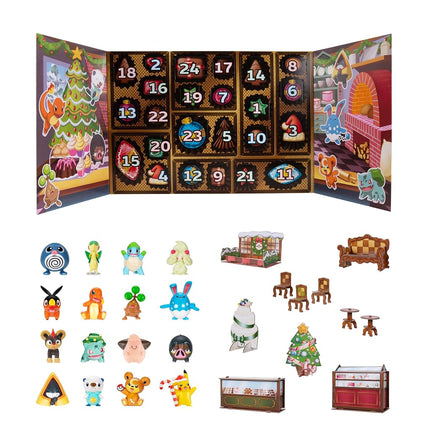 Pokemon Holiday Calendar 2025 - Features 16 2-Inch Battle Figures with Special Finish and Eight Unique Accessories