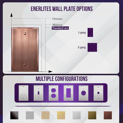 ENERLITES Blank Device Metal Wall Plate, Stainless Steel 201, Corrosion Resistant, Size 1-Gang 4.50" x 2.76", 7701-AC, Antique Copper