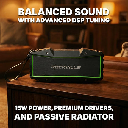 Rockville Rock Everywhere 15W Portable Bluetooth Speaker, IPX6 Waterproof, TWS Linking, Long Battery Life, Perfect for Outdoor Adventures and Home Use