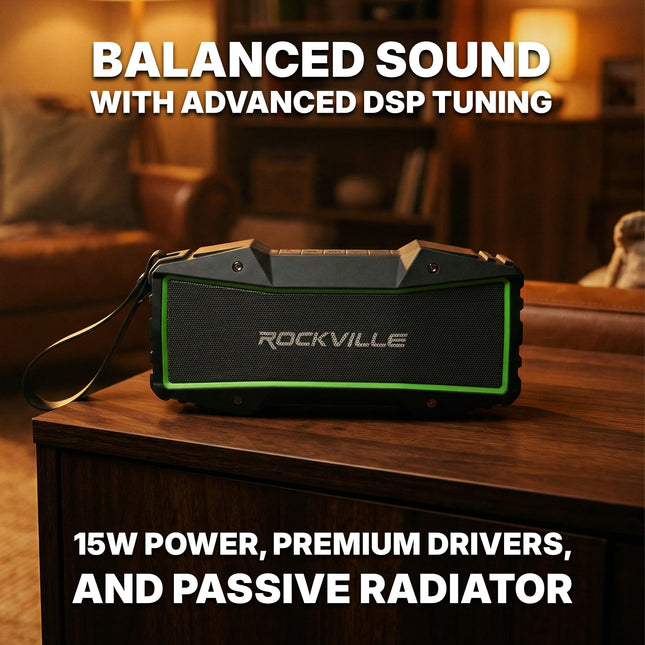 Rockville Rock Everywhere 15W Portable Bluetooth Speaker, IPX6 Waterproof, TWS Linking, Long Battery Life, Perfect for Outdoor Adventures and Home Use