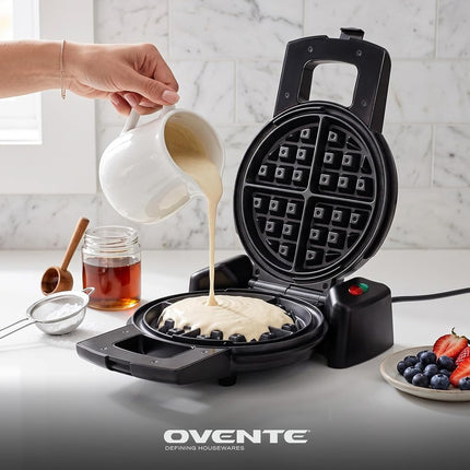 Ovente Electric Waffle Maker 1000W Power with Nonstick Plates and 180 Rotating Flip Function, Perfect for Cooking Belgian Waffles and Breakfast, Portable and Compact Design, Black WMF1440BR