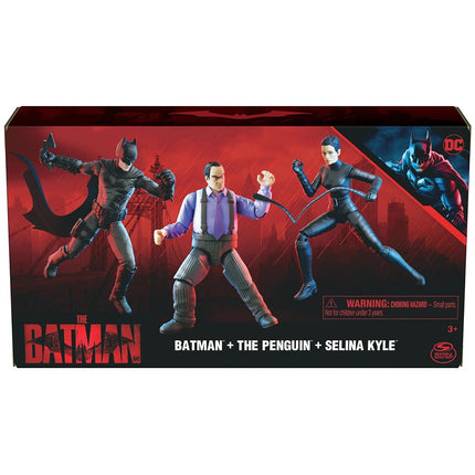 DC Comics Batman 3-Pack with Exclusive 4' Batman, Selina Kyle, The Penguin Action Figures, 3 Accessories