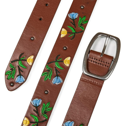 Ceintures en cuir Lucky Brand pour femme, motif floral brodé, déclaration de mode audacieuse - Camel, L (31-33")