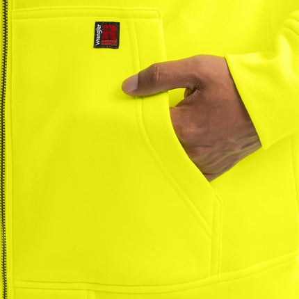 Sudadera con capucha y cremallera completa de forro polar duradero de alto rendimiento para hombre Wrangler Riggs Workwear, amarillo de seguridad, XG