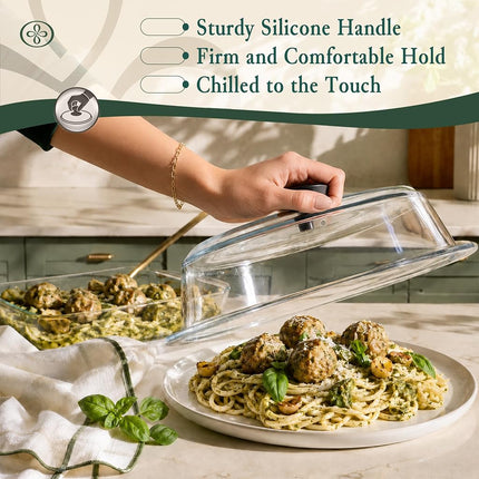 Le'raze Tall Microwave Glass Plate Cover - Splatter Guard Lid with Easy Grip Silicone Handle Knob - 100% Food Grade - BPA Free and Dishwasher Safe - 10inch - Black