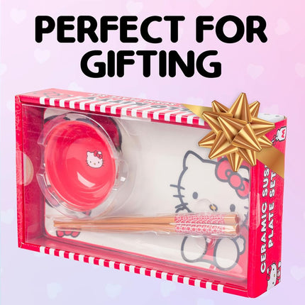 Silver Buffalo Hello Kitty Red and White Classic Boxed 3pc Ceramic Sushi Set