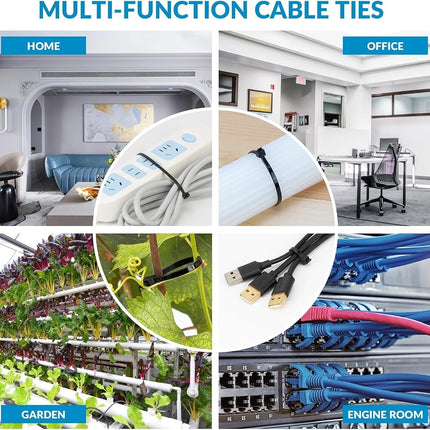 XINGO Cable Zip Ties Heavy Duty, Premium Nylon Plastic Wire Ties, Self-Locking Nylon Zip Ties for Indoor and Outdoor (Zip Ties Assorted Sizes, White)