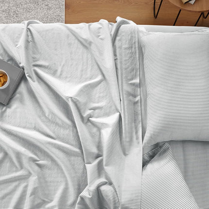 IZOD - Silky Sateen Cotton Sheet Set, Smooth & Buttery Feel, Long-Staple Cotton, Deep Pocket Sheets (300 TC, King/Grey Stripe)