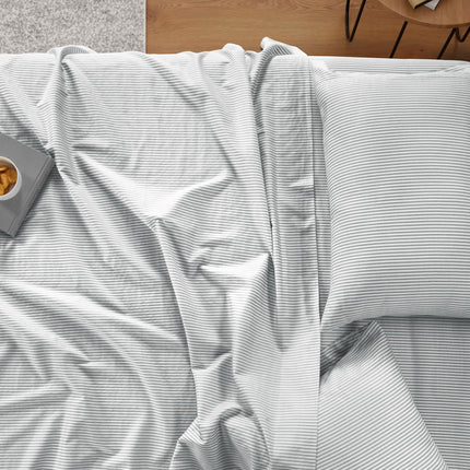 IZOD - Silky Sateen Cotton Sheet Set, Smooth & Buttery Feel, Long-Staple Cotton, Deep Pocket Sheets (300 TC, King/Grey Stripe)