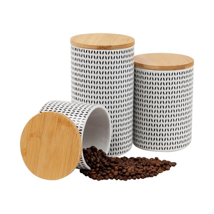 Mind Reader 3-Piece Canister Set, Sugar Container, Coffee Storage, Lids, Kitchen, Ceramic, 10Lx10Wx17.8Hcm, Black and White