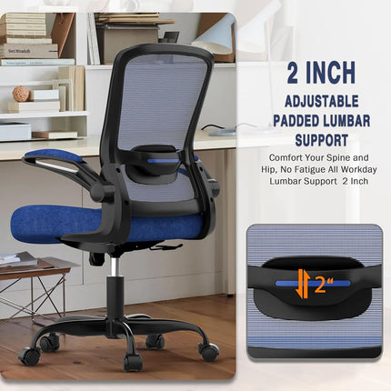 Office Chair, Ergonomic Desk Chair with Adjustable Lumbar Support, High Back Mesh Computer Chair with Flip-up Armrests-BIFMA Passed Task Chairs (Modern, Royal Blue)