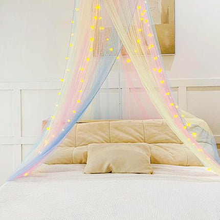 Mosquito Net Bed Canopy for Girls,Rainbow Canopy Bed Curtains Full Queen Size from Ceiling,Dome Mosquito Netting Bed Tent Twin Girls Princess Canopy King Bed Decor