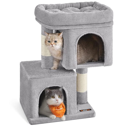 Feandrea Cat Tree Tower, 67 cm, S, Condo for Kittens up to 7 lb, Large Perch, 2 Caves, Scratching Post, Light Gray UPCT611W01