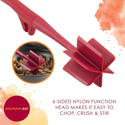 Rachael Ray Tools and Gadgets Lazy Crush & Chop, Flexi Turner, and Scraping Spoon Set/Cooking Utensils - 3 Piece, Red