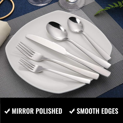 Hiware 24-Piece Silverware Set with Steak Knives, Stainless Steel Cutlery Set, Mirror Polished Utensils for 4, Includes Forks Spoons Knives Silverware, Dishwasher Safe