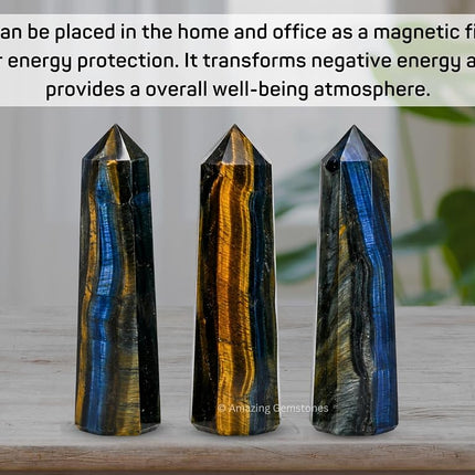 Amazing Gemstone Multi Tiger Eye Crystal Towers - Natural Healing Crystal Point Obelisk for Reiki Healing and Crystal Grid (3" to 4" INCH)