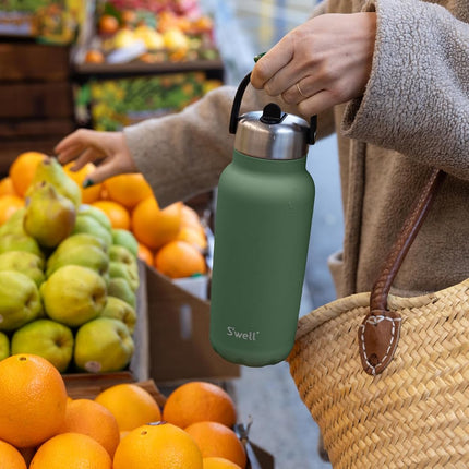 S'well - Recycled Stainless Steel Explorer with Flip Straw Lid, Triple Layered Vacuum Insulated Containers Keeps Drinks Cold for 42 Hours and Hot for 10 (32 oz, Green Jasper)