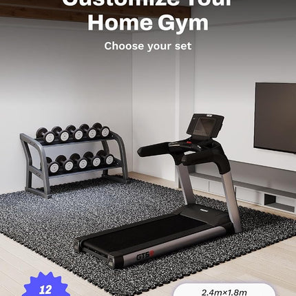AIRHOP 1.4 cm Thick Exercise Equipment Mats, 4.32 m², 12 Tiles with Upgraded Rubber Top and High-Density EVA Foam, Large Interlocking Puzzle Gym Flooring for Home Gym, Heavy-Duty Workout, 60 x 60 cm
