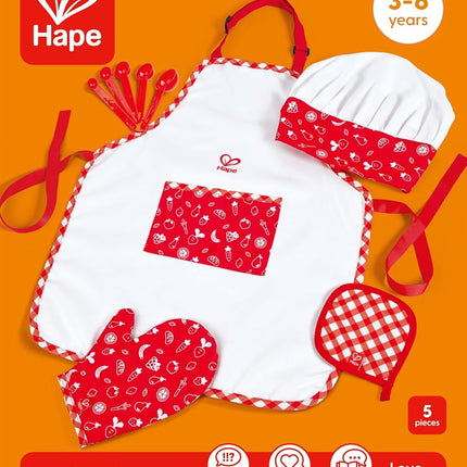 Hape E3162 Chef Pack Dress Up Play Set with Cooking Accessories for Kids, Ages 3+, Red and White