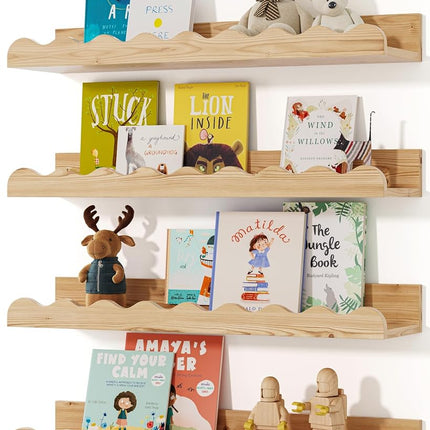 Seocry Kids' Bookshelf Set of 4 - Wood Floating Nu
